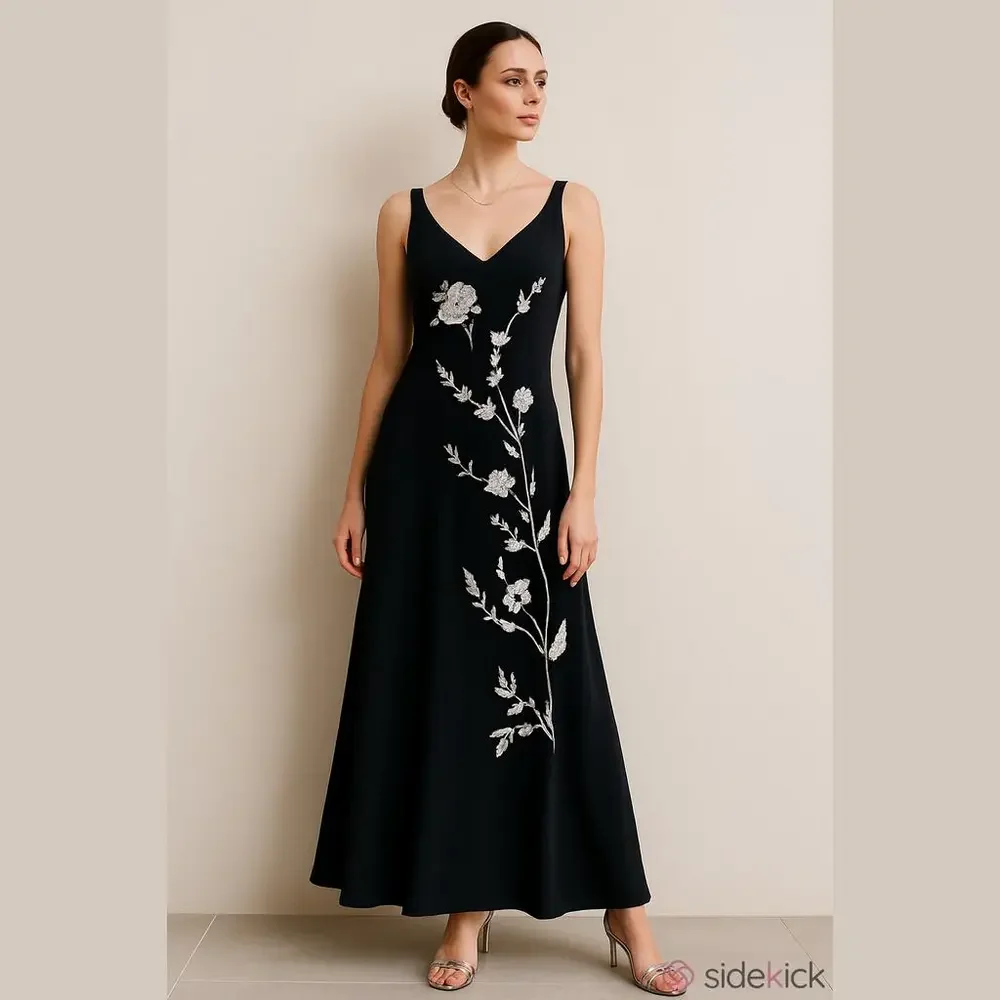 Maria Grazia Severi Lined Summer Maxi Dress Sequin Floral Sleeveless Size EU 44 - Picture 11 of 11